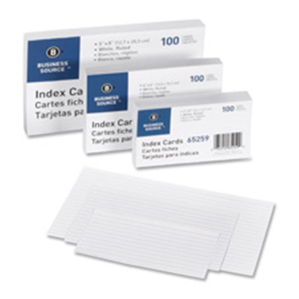 Business Source Index Cards- Ruled- 72 lb.- 5 in. x 8 in.- 100-PK- White BSN65263